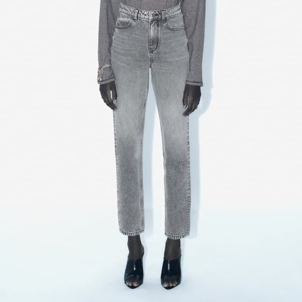 Zara High Waisted Mom Jean Gray Wash 6